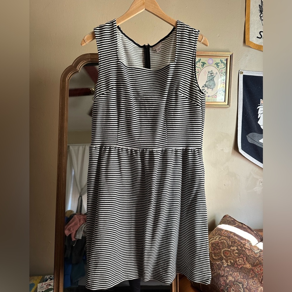 Merona Black and White Striped Square Neck Dress L